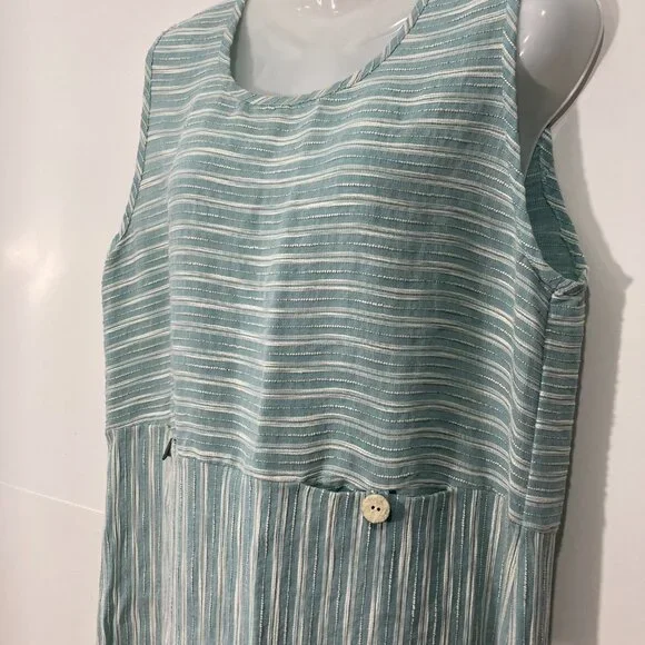 Vintage Cynthia Max Relax Linen Blend Maxi Dress Sleeveless Pocket Slit Green L - Picture 4 of 11